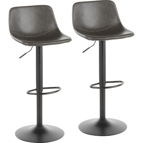 Duke Adjustable Bar Stool in Grey Leatherette & Black Metal (Set of 2)